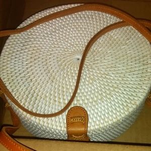 Round Rattan Purse - White